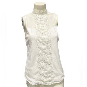 Express Women's S Mock Turtle Neck Lace Sleeveless Ivory Top Lined Blouse EUC